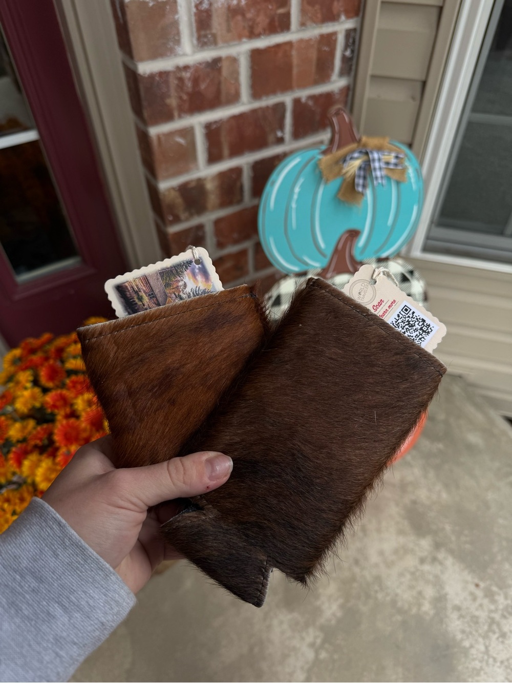 2 Brown Cowhide Can Koozies - World Traveler Brand